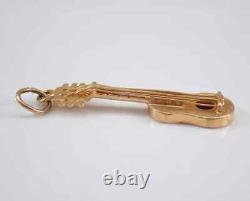 Vintage 925 Sterling Silver Guitar Unisex Charm 14K Yellow Gold Plated 18 Chain