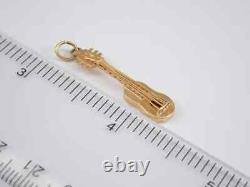 Vintage 925 Sterling Silver Guitar Unisex Charm 14K Yellow Gold Plated 18 Chain