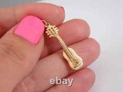 Vintage 925 Sterling Silver Guitar Unisex Charm 14K Yellow Gold Plated 18 Chain