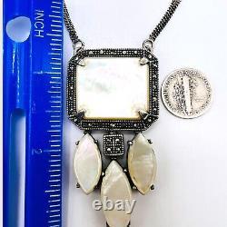 Vintage 925 Sterling Silver Marcasite Pearl Necklace 19 Inches 5366