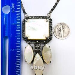 Vintage 925 Sterling Silver Marcasite Pearl Necklace 19 Inches 5366