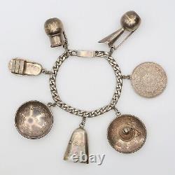 Vintage 925 Sterling Silver Mexican Charm Bracelet circa 1950s