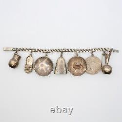 Vintage 925 Sterling Silver Mexican Charm Bracelet circa 1950s