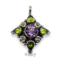 Vintage 925 Sterling Silver Natural Peridot Amethyst Floral Women Pendant -4783