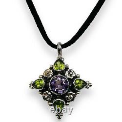 Vintage 925 Sterling Silver Natural Peridot Amethyst Floral Women Pendant -4783