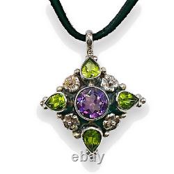 Vintage 925 Sterling Silver Natural Peridot Amethyst Floral Women Pendant -4783