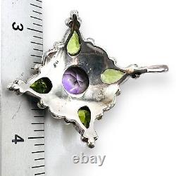 Vintage 925 Sterling Silver Natural Peridot Amethyst Floral Women Pendant -4783