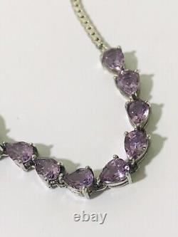 Vintage 925 Sterling Silver Necklace Large Amethyst Jewelry Women / Ladies