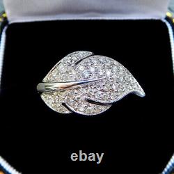 Vintage 925 Sterling Silver Round Feather Promise Band 14K White Gold Finish