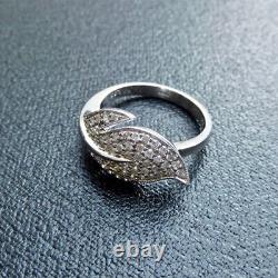 Vintage 925 Sterling Silver Round Feather Promise Band 14K White Gold Finish