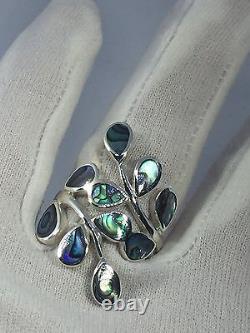 Vintage 925 Sterling Silver Size 7.75 Genuine Abalone Vine Ring