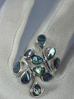 Vintage 925 Sterling Silver Size 7.75 Genuine Abalone Vine Ring