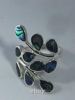 Vintage 925 Sterling Silver Size 7.75 Genuine Abalone Vine Ring