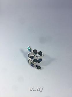 Vintage 925 Sterling Silver Size 7.75 Genuine Abalone Vine Ring