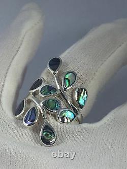 Vintage 925 Sterling Silver Size 7.75 Genuine Abalone Vine Ring