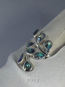 Vintage 925 Sterling Silver Size 7.75 Genuine Abalone Vine Ring