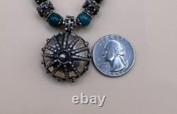 Vintage 925 Sterling Silver Turquoise Beaded Necklace Artisan Style