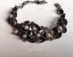 Vintage 925 Sterling Silver Women's Jewelry Stylish Leaves Bracelet 14.32 gr