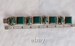 Vintage 925 Taxco Sterling Silver Green Onyx Panel Bracelet 8 Craftsman ship