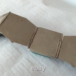 Vintage 925 Taxco Sterling Silver Green Onyx Panel Bracelet 8 Craftsman ship