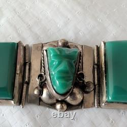 Vintage 925 Taxco Sterling Silver Green Onyx Panel Bracelet 8 Craftsman ship Vintage 925 Taxco Sterling Silver Green Onyx Panel Bracelet 8 Craftsman ship
