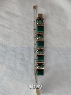 Vintage 925 Taxco Sterling Silver Green Onyx Panel Bracelet 8 Craftsman ship