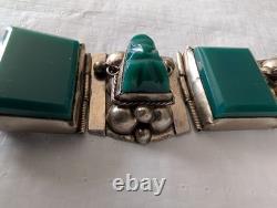 Vintage 925 Taxco Sterling Silver Green Onyx Panel Bracelet 8 Craftsman ship