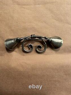Vintage A. Manca Handwrought Sterling Silver 3 Double Lily Brooch