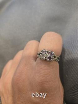 Vintage Amethyst And Sterling Silver Marcasite Woman's Ring Size 9