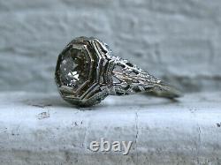 Vintage & Antique Art Deco Edwardian Ring 14k White Gold Over 2 Ct Round Diamond