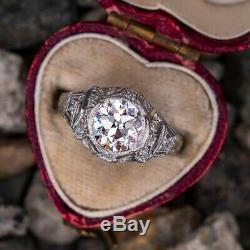 Vintage & Antique Art Deco Fine Wedding Ring 2.2Ct Diamond 14k White Gold Finish