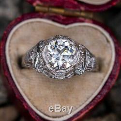 Vintage & Antique Art Deco Fine Wedding Ring 2.2Ct Diamond 14k White Gold Finish