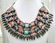 Vintage Antique Ethnic Tribal 925 Sterling Silver Coral Turquoise Beads Necklace