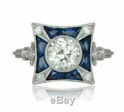 Vintage Antique Retro Wedding Art Deco Ring 2 Ct Round Diamond 14k White Gold Fn
