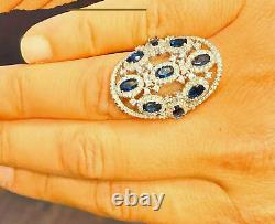 Vintage Antique Retro Wedding Ring 2.1 Ct Oval Blue Sapphie 14K White Gold Over
