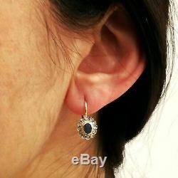 Vintage Antique Rose cut Diamond/Sapphire Dangle 14K Yellow Gold Over Earrings