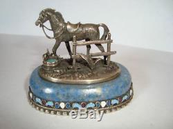 Vintage Antique Russian Silver 84 Enamel Horse Figurine Marble Maker At