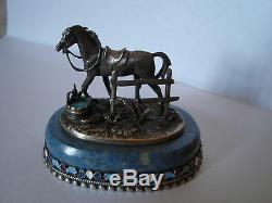 Vintage Antique Russian Silver 84 Enamel Horse Figurine Marble Maker At