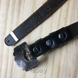 Vintage / Antique genuine leather belt with Sterling Silver Buckle hardware 35L