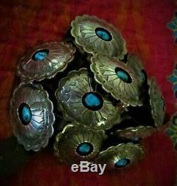 Vintage Arizona Natural Sleeping Beauty Turquoise Sterling Silver CONCHO Belt