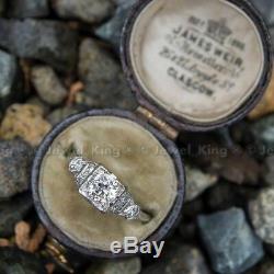 Vintage Art Deco 0.53 Ct Round Cut Diamond Antique Engagement Ring 14K Gold Over