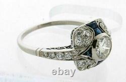 Vintage Art Deco 2.00 CT Round Lab Created Blue Sapphire Engagement Wedding Ring