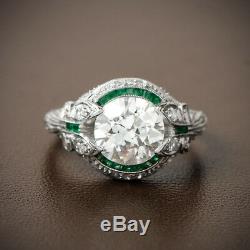 Vintage Art Deco 2.00Ct Round Cut Diamond Engagement Wedding 925 Silver Ring