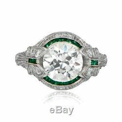 Vintage Art Deco 2.00Ct Round Cut Diamond Engagement Wedding 925 Silver Ring