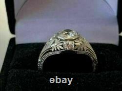 Vintage Art Deco 2.10 Ct Round Diamond 14K White Gold Fn Engagement/Wedding Ring