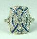 Vintage Art Deco 2.39 Diamond & Sapphire 14k White Gold Over Engagement Ring