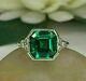 Vintage Art Deco 2.4ct Asscher Green Emerald Engagement 14k White Gold Over Ring