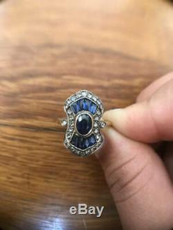 Vintage Art Deco 2 Ct Oval Diamond Sapphire Engagement Ring 14K White Gold Over