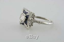 Vintage Art Deco 2Ct Diamond &Sapphire Engagement Wedding Ring 14k White Gold Fn