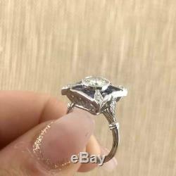 Vintage Art Deco 2Ct Diamond &Sapphire Engagement Wedding Ring 14k White Gold Fn